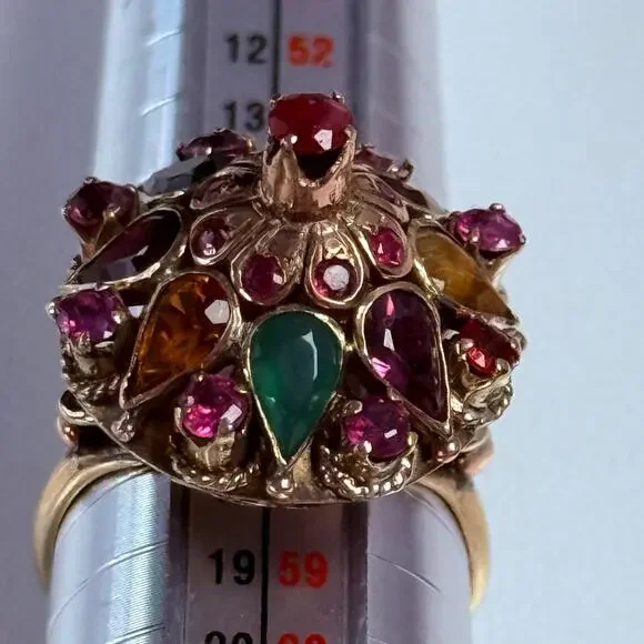 Vintage 10K Yellow Gold Ruby and Multi Gemstone Princess/Harem Ring Sz 8-1/4